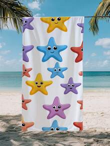 1pc Cute Colorful Starfish Pattern Kids Beach Towel, Super Absorbent Large Beach Blanket, Suitable For Beach, Pool, Travel, Camping, Yoga, Available In Multiple Sizes - Multicolor - View 4