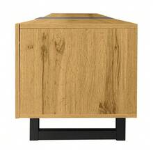 TV-bänk med färgblock, enkel design i kontrasterande färger, tre dörrar och två fack, U-formade metallben, retro träådring. - Naturlig färg - Visa 11