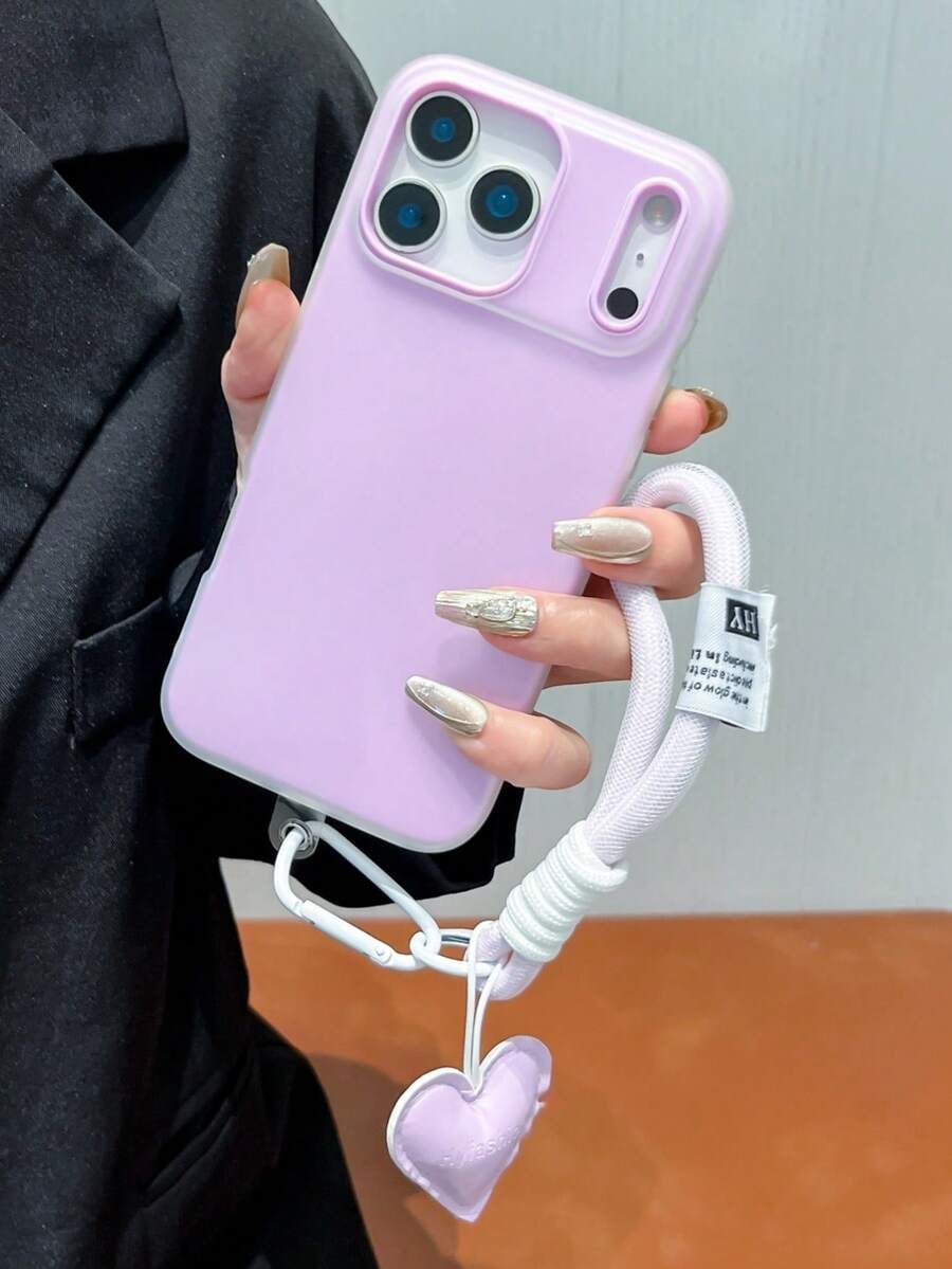 1 ốp lưng điện thoại màu tím pastel dịu nhẹ, vỏ mềm mờ chống sốc kèm dây đeo hình trái tim dễ thương, ốp bảo vệ chống trượt thẩm mỹ, chống sốc, chống trượt và chống trầy xước, tương thích với dòng Apple Series, Series, Series, phiên bản quốc tế, không phải phiên bản nội địa, quà tặng sinh nhật và lễ hội, quà tặng Ngày của Mẹ hoàn hảo