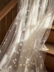 1 Stück zarter romantischer Perlen-Dekor Chiffon Tischläufer, weiß, geeignet für Hochzeit, Paar-Date, Feiertagsparty Dekoration - Imitationsperlennetz - Übersicht 5