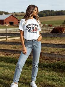 Printed Style, Without Diamonds,USA 250th Anniversary Shirts,Birthday America 250 Years Of Freedom Outfit,Patriotic Independence Day T-Shirt,America 1776-2026 Shirts,Retro Freedom Outfit Summer Outfits For Women,Vacation Outfits Women,Elegantes - 白色 - 查看 5
