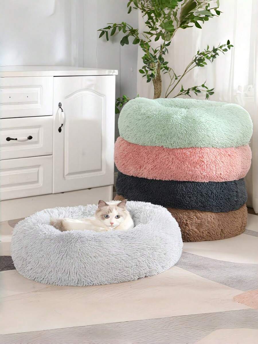 Soft & Comfortable Round Pet Bed, With Warm Plush Nest And Skin-Friendly Surface, Cozy & Quiet Sleep Bed, Light Brown Color Matches Home Decor, Non-Slip Bottom Washable, Suitable For Cats, Small/Medium/Large Dogs, Puppies And Kittens, Ideal Indoor Sleep Bed For Winter - Mocha Brown - View 1