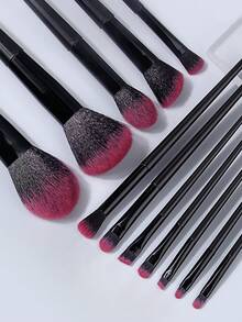 Bộ 12 cọ trang điểm siêu mềm, màu đen và hồng gradient, dành cho người mới bắt đầu dùng phấn phủ và phấn mắt. - màu đen - Xem 4
