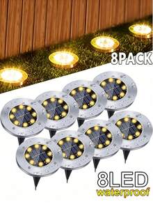 1/4/8个装 8LED 太阳能地埋式路径灯,防水户外花园草坪景观照明,适用于公园、庭院、车道 - Solar Lights - 查看 6
