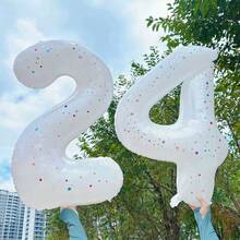 大型乳白色数字铝箔气球，配有彩色闪亮贴纸，适用于生日派对装饰、拍照道具、婚礼周年纪念布置等场合，数字0-9 - 數位氣球+貼紙 - 查看 5