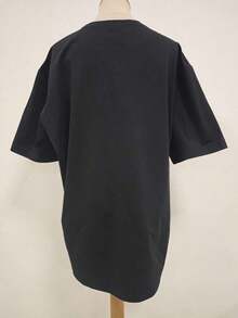 Plus Size Funny Repair Graphic Black Short Sleeve-Shirt - 黑色 - 查看 4
