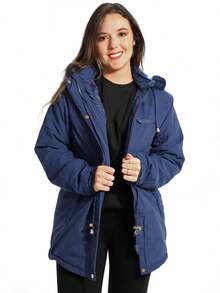 Anistia Women's Parka Jacket, Twill, Fur Lining And Hood - 藏蓝色 - 查看 3