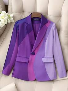 Blazer vintage con estampado de color contrastante, elegante para uso casual, de oficina, de viaje, de primavera - Morado - Ver 6
