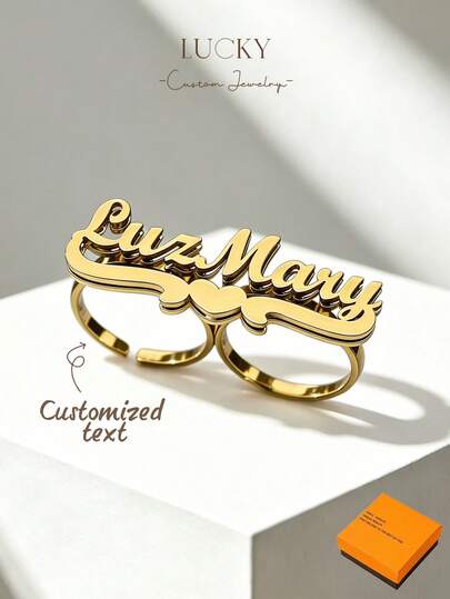 1pc Customized Stainless Steel Ring, Double-Layer Badge, Anniversary Gift Jewelry, Customizable Name, Minimalist Daily Style, Includes Gift Box, Suitable For Valentine's Day, Birthday, Mother's Day, Daily Wear, Available In Gold, Rose Gold, Vintage, Unisex, Minimalist, Casual, Gothic, Punk, Customizable, Personalized, Elegant ,Travel Organizer