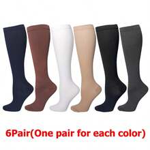 6 Pairs Copper Ion Compression Sports Socks, Unisex, Suitable For Cycling, Football, Basketball And Other Sports, Solid Color Long Socks, Comfortable And Warm - Multicolor - View 12