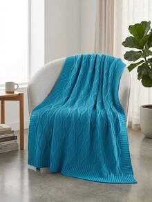 1pc Diamond Plaid Blanket, Minimalist Acrylic Knitted Throw Blanket For Sofa, Office Nap, Everyday Use - Large Diamond Blue - View 4