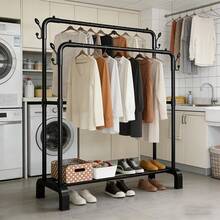 1pc Modern Freestanding Double-Bar Clothes Drying Rack, Garment Rack, Coat Rack - Space-Saving Double-Rod Clothing Organizer, No Assembly Required - Suitable For Bedroom, Dorm, Laundry Room - Compact Hanging Clothes Rack For Apartment, Office - Easy To Install, Wardrobe Alternative, Essential Home Storage, Metal Frame Plastic Base Material, Black - A - View 2