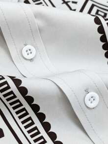 Goodbye Monotony! Men's Geometric Pattern Button-Front Beach Shirt, Bohemian Style Vacation - White - View 5