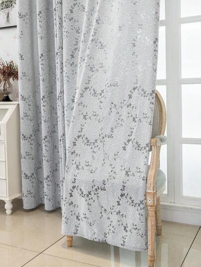 1 tấm rèm polyester chống tia UV, họa tiết sọc lá xám, kiểu treo có túi luồn thanh rèm, dệt trơn không tẩy trắng, chủ đề nghệ thuật phòng ngủ, cách nhiệt bán cản sáng, giảm tiếng ồn - Lý tưởng cho phòng ngủ, nhà nông thôn và trường học để có giấc ngủ sâu (Trọng lượng vải 280g)