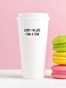 1PC "Sorry I'm Late I Saw A Cow" Funny Sticker, Cute Farm Animal Quote Decal For Kindle & Laptop, Aesthetic Sarcastic Gift For Her, Water Bottle Decor - Multicolor - View 3