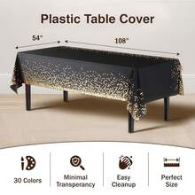 8/6/4/2 Pack Black Base Rose Gold & Silver Dot Disposable Plastic Tablecloth 54"X108", Waterproof Rectangular Table Cover For Wedding & Party - Black Background With Gold Dots - View 8