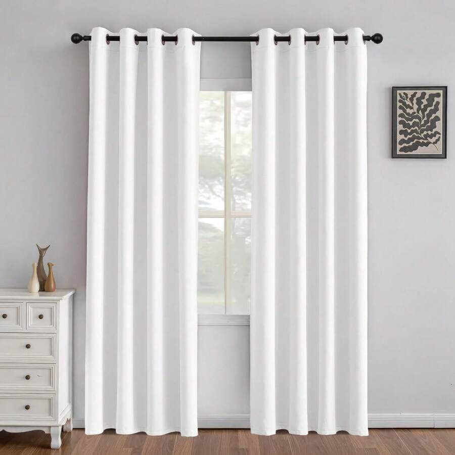 1 Piece Thermal Blackout Curtain 135x225 Cm, Total Light And UV Ray Blocking, Noise And Temperature Insulation, Ideal For Bedroom, Living Room Or TV Room - 白色 - 查看 1