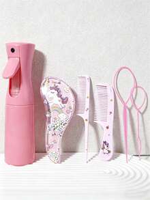 Hair Styling Set, 6pcs Set With Hair Brush, 2pcs Comb, 200ml Spray Bottle, And Two Hair Tail Tools, Suitable For Home Salons - Multicolor - View 2