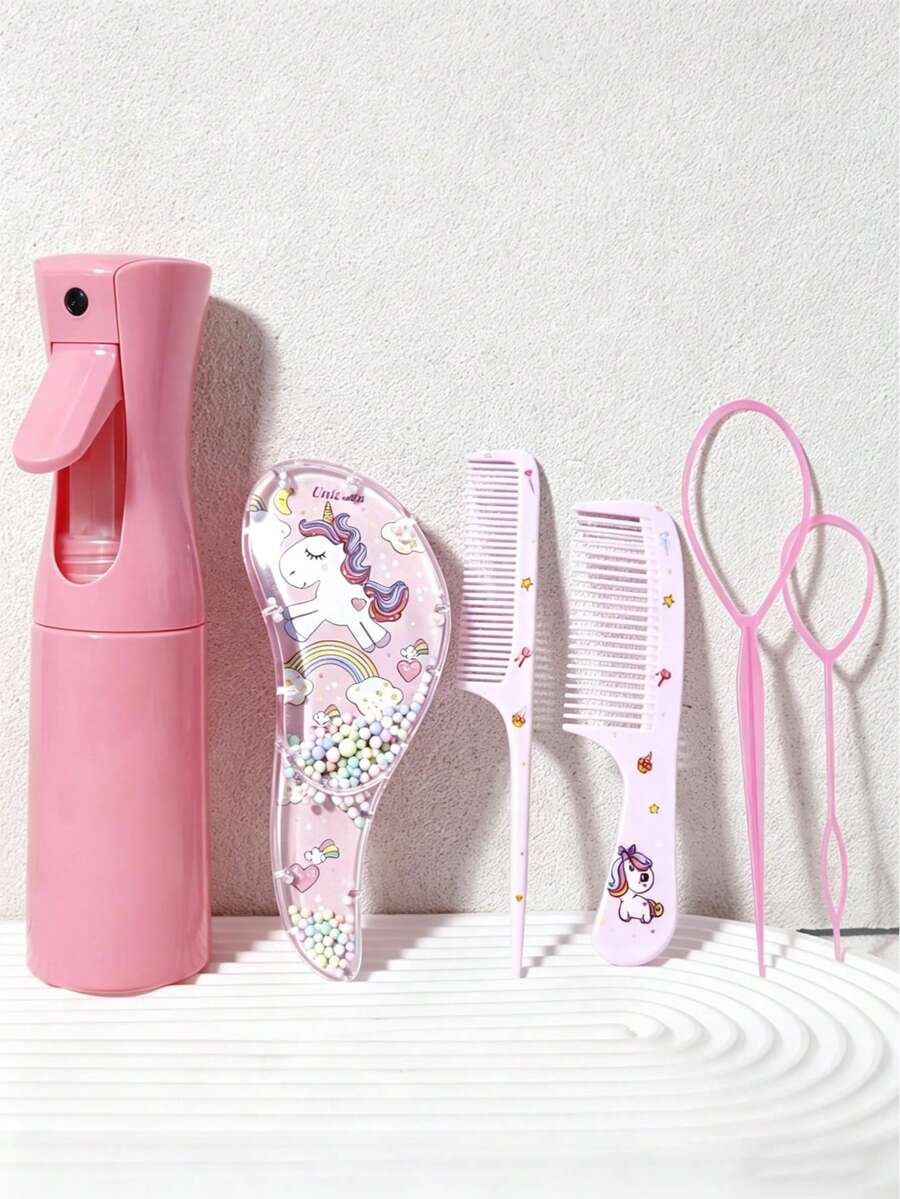 Hair Styling Set, 6pcs Set With Hair Brush, 2pcs Comb, 200ml Spray Bottle, And Two Hair Tail Tools, Suitable For Home Salons