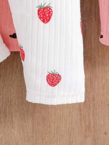 4pcs Girls Casual Solid Color Soft Stretchy Pants, Heart & Strawberry Print, Suitable For Spring/Summer - Multicolor - View 7