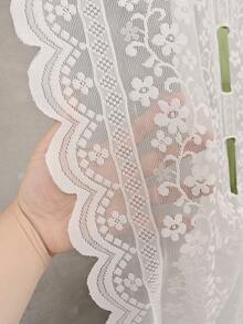 1pc Solid Color Lace Sheer Curtain With Drawstring, Top Rod Pocket Design, Privacy Filtering, Suitable For Living Room, Bedroom, Kitchen, Rustic Romantic Home Decor - White Rose - View 3
