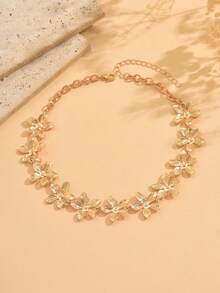 1pc Summer Elegant Gold Flower Necklace, Fashionable Versatile Sweet Style Jewelry For Women, Suitable For Daily Wear, Dates, And Photo Shoots. Chain Length Can Be Customized By Cutting Desired Number Of Links. - Gold - View 2