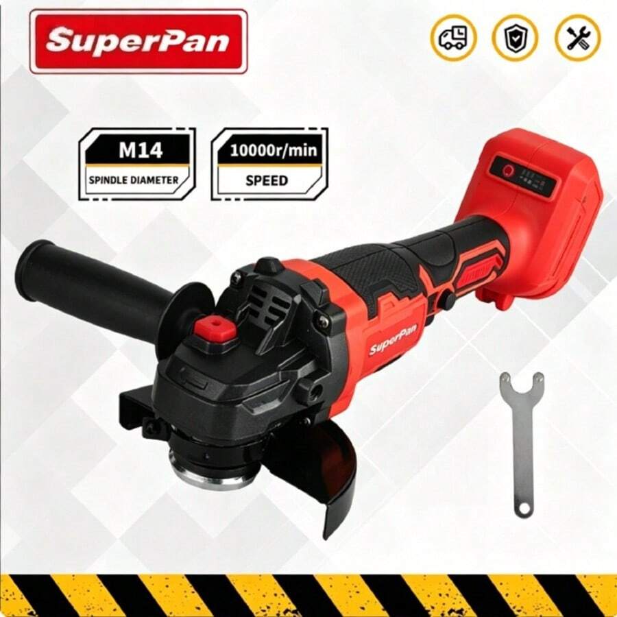 SuperPan Cordless Angle Grinder, 10000 RPM Brushless Electric Angle Grinder, With M14 Spindle, Suitable For/Battery, Can Be Used For Cutting, Grinding And Polishing - Red - View 1
