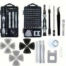 115-In-1 Magnetic Repair Tool Kit, Precision Screwdriver Set, Anti-Slip Portable Tool Set, Ergonomic Handle, For Phones, Laptops, Watches, Electronics, Chrome Vanadium Steel, Silver Gray, Shockproof - 查看 6
