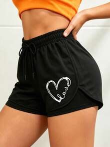 Women's Sports Shorts, 2 In 1 Bermuda Shorts, Printed Design, 2-In-1 Summer Sports Running Fitness Pants - Black - View 1