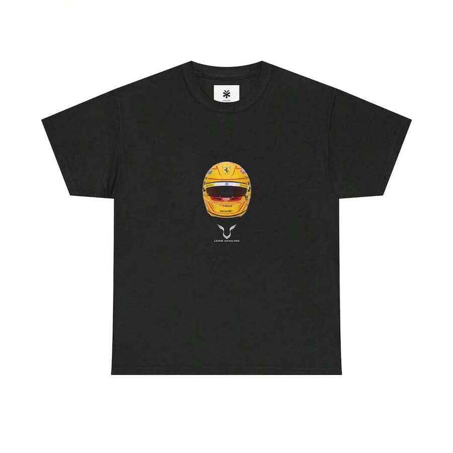 Camiseta con el Casco de Lewis Hamilton: Camiseta Gráfica de Carreras F1 para Fanáticos - Negro - Ver 1