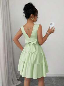 Vestido de verano sencillo de unicolor y de moda para mujeres - Verde - Ver 5