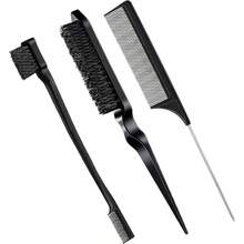 3件套美发造型工具套装 - 蓬松梳、挑染梳、尖尾梳和眉刷（女士适用）| 美发造型工具、DIY发型配件、家居、卧室、沙龙和旅行必备品、梳子套装、日常护发、梳子套装、梳子、梳头、美发产品、倒梳、美发工具、假日必备品、美发产品、日常用品 - 梳子 - 查看 3