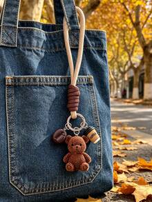 Cute Brown Bear Keychain With Coffee Cup Pendant, Resin 3D Bear Keychain With Coffee Bean Pendant, Bohemian Style Woven Lanyard Keychain Suitable For Women And Coffee Lovers, Mini Resin Bag Charm, Women's Fashion Accessory, Home Keychain, Bag Decoration, Earphone Charm, Phone Case Charm, Car Keychain, Back To School Gift, Suitable For Handbag/Backpack/Laptop Decoration And Keychain Accessories, Holiday Gift, Birthday Gift - Multicolor - View 6