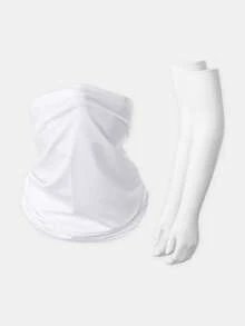 1 Set di maniche per braccia e mascherina in seta di ghiaccio traspirante e leggera con protezione UV, adatto per ciclismo, guida, corsa, escursionismo, spiaggia e altre attività all'aperto, per adolescenti - Sciarpa con protezione solare + manicotti - Visualizzare 6