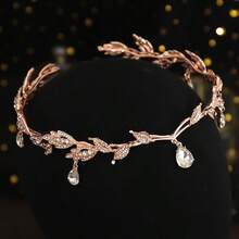 Bohemian Elf Leaf Crystal Headpiece, Women's Teardrop Rhinestone Hair Accessory, Bohemian Bridal Wedding Headband, Suitable For Party, Ball And Cosplay - Multicolor - View 6