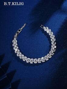 Bộ trang sức hình lúa mì sang trọng đính đá Cubic Zirconia lấp lánh (1 món/3 món) bao gồm dây chuyền, bông tai và vòng tay, thích hợp cho phụ nữ dự tiệc cưới, lễ hội, sinh nhật. - 0259426135 - Xem 2