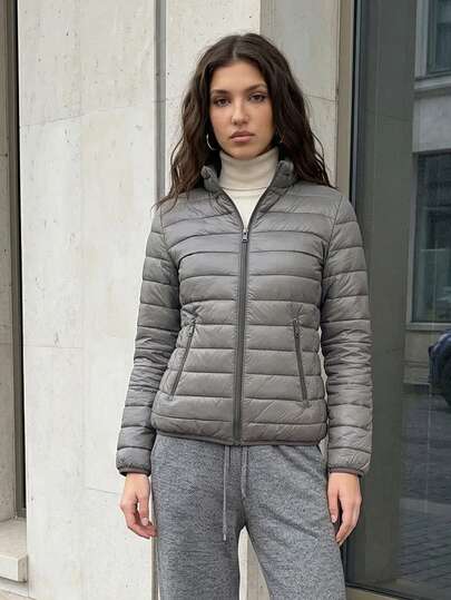 ZIAI Giacca leggera da donna con colletto alto, tinta unita, invernale