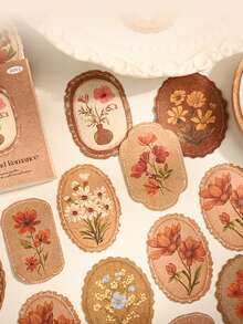 45pcs/Box Floral Themed Stickers, Vintage Creative Aesthetic Sticker Decals, DIY Decoration Scrapbooking Craft Materials, Holiday Gift, Personalized Scrapbook School Supplies Scrapbook Supplies - 3. Flowers and Dreams - View 1
