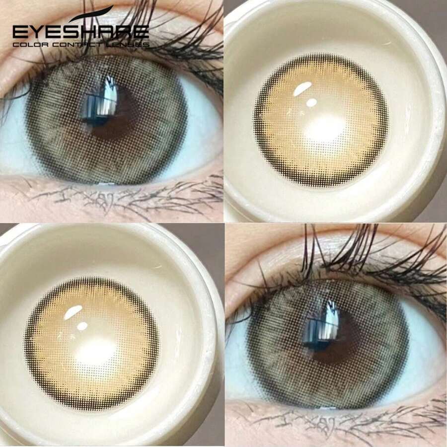 EYESHARE 1 par de lentes de contato cinza-marrom suaves naturais para uso anual, lentes azuis da moda de 14,5 mm com design de diamante para maquiagem cosmética dos olhos.