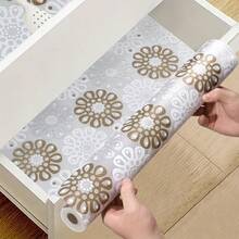 2/3/5/8/9pcs Brown Washed Shelf Liners, Adhesive-Free Drawer & Cabinet Mats, Decorative Floral Pattern, Durable PET Material, Suitable For Kitchen, Fridge, Vanity & Shelves, Drawer Liners, Multi-Purpose Surface Covering, Elegant Design, Smooth Texture - Honeysuckle Flakes - View 3