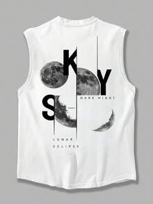 GRDR Camiseta de tirantes de verano holgada de cuello redondo con estampado numérico minimalista para hombre, ropa casual de calle - Blanco - Ver 3