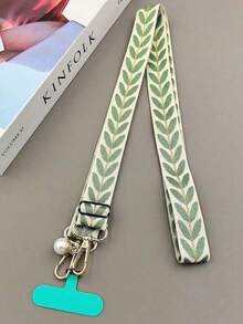 Leaf Phone Case With Lanyard Long Crossbody Shoulder Chain Faux Pearl Pendant Hanging Adjustable Neck Wide Fabric Shoulder Strap Cover - Multicolor - View 11