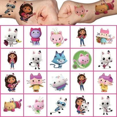 Gabby's Dollhouse 20 miếng dán hình xăm tạm thời hình búp bê Kewpie hoạt hình, dùng làm quà tặng sinh nhật.