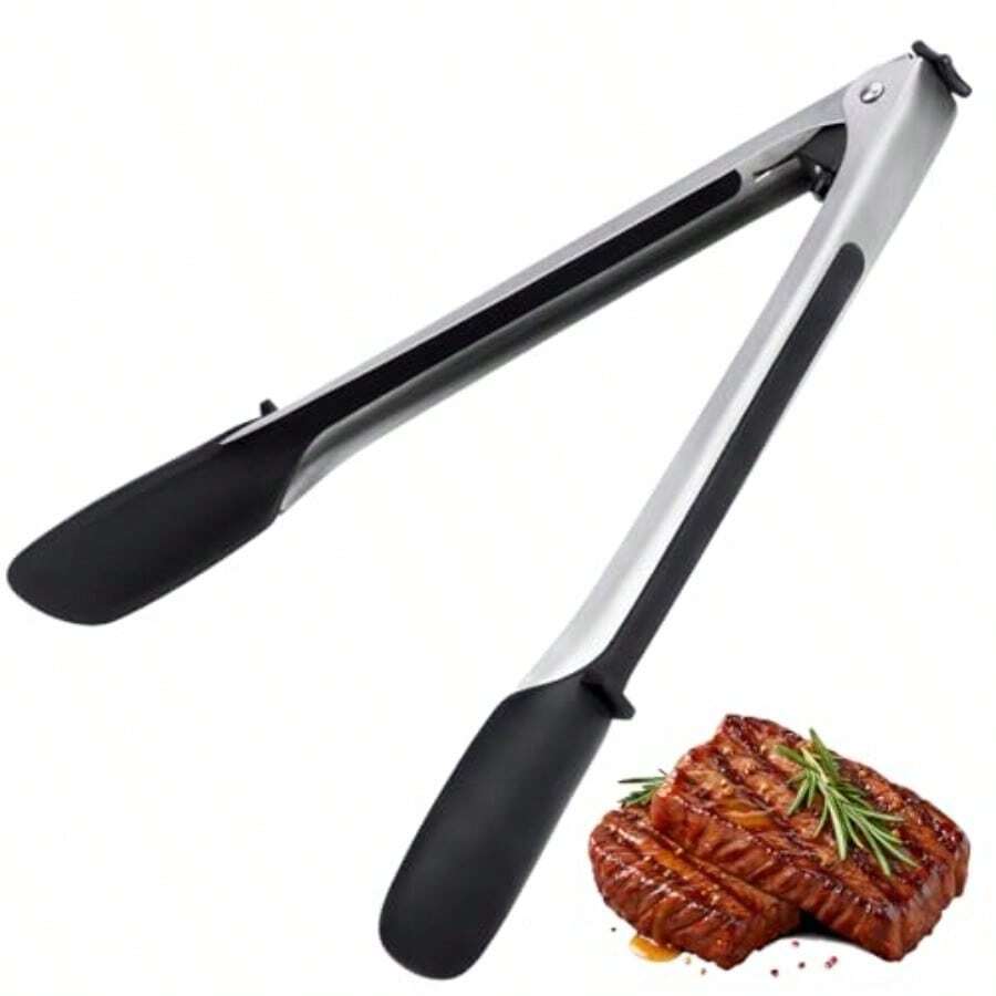Grill Tongs 11.47-Inc Wit Silicone Ts  Grilling And Barcue Eat Reant And  Stains Steel  Tongs  BBQ Outdoor  And Cong Ot Grilled Food - Black - View 1