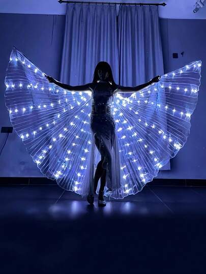 1pc LED Luminous Wings, Glowing Angel Wings Costume Accessory For Belly Dance, Festival Party Decor, Carnival Costume, Valentine's Day Decor, Room Decor, Theme Party, Christmas, Halloween, Perfect Gift For Dancers