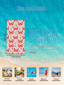 1pc Crab Illustration Kids Beach Towel, Super Absorbent Large Beach Blanket, Suitable For Travel, Swimming Pool, Diving, Surfing, Yoga, Camping, Available In Multiple Sizes, Beach Accessories - Multicolor - View 14