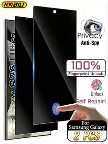 NNBILI 2片裝超薄磨砂霧面隱私陶瓷膜，適用於 Galaxy S21/S21+/S21Ultra/S22 5G/S22+5G/S22Ultra/S23Ultra S23/S23+/S24/S24Plus/S24 Ultra/S25/S25Plus/S25Ultra/S25Edge/S26/S26Plus/S26Ultra 系列，高級磨砂表面，隱私螢幕保護貼，非玻璃材質 - 黑色 - 查看 2