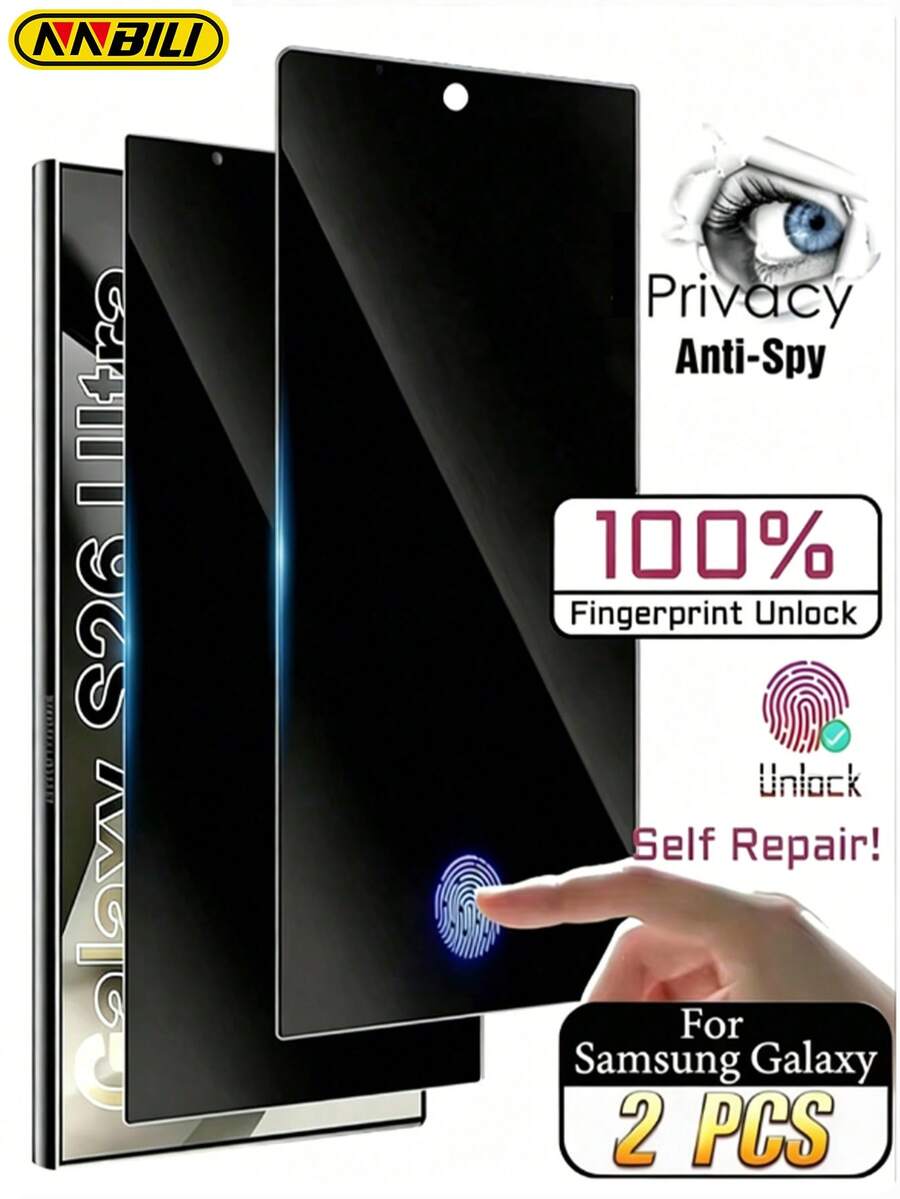NNBILI 2片裝超薄磨砂霧面隱私陶瓷膜，適用於 Galaxy S21/S21+/S21Ultra/S22 5G/S22+5G/S22Ultra/S23Ultra S23/S23+/S24/S24Plus/S24 Ultra/S25/S25Plus/S25Ultra/S25Edge/S26/S26Plus/S26Ultra 系列，高級磨砂表面，隱私螢幕保護貼，非玻璃材質
