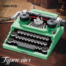 Bộ lắp ráp mô hình máy đánh chữ cổ điển hơn 1200 mảnh, chất liệu ABS, đồ chơi xây dựng mini, trang trí nhà cửa phong cách retro màu xanh lá cây, quà tặng cho nam và nữ, quà tặng ngày lễ. - Máy đánh chữ cổ điển màu xanh lá cây - Xem 2