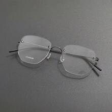 Montura de gafas graduadas sin montura de aleación de titanio ultraligera Linde 358, gafas ópticas anti-luz azul para computadora hechas a mano. - Gunmetal - Ver 3